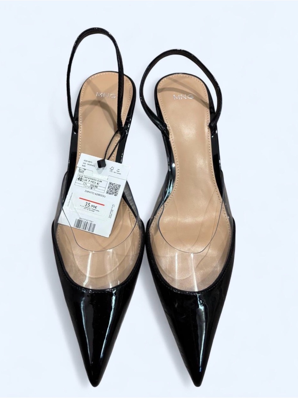 Mango Black Patent Pointed Slingback Heels